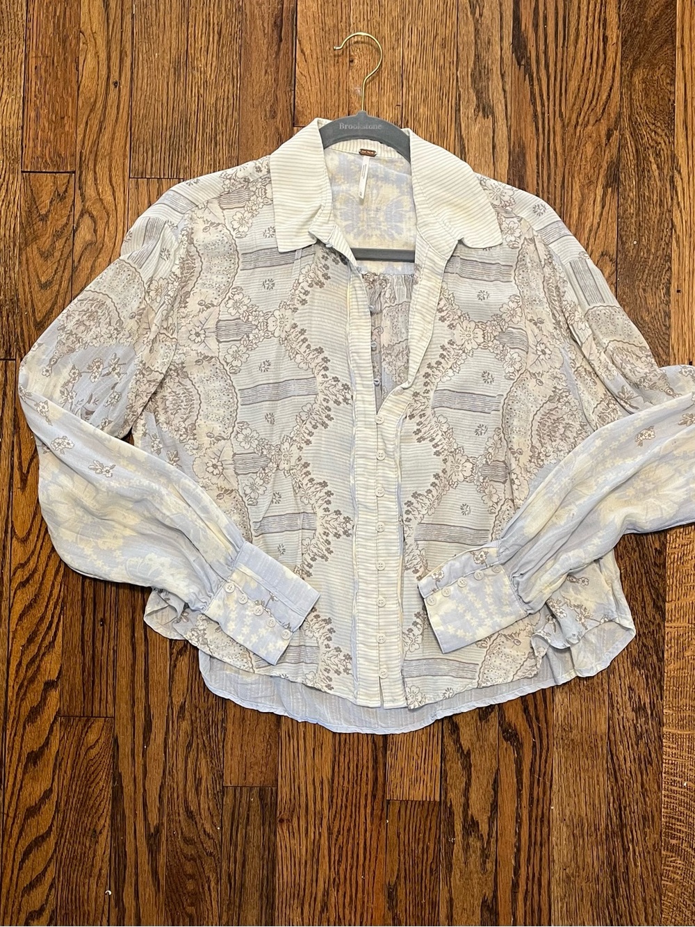 Free People Pale Blue Paisley Button-Front Blouse Jacket